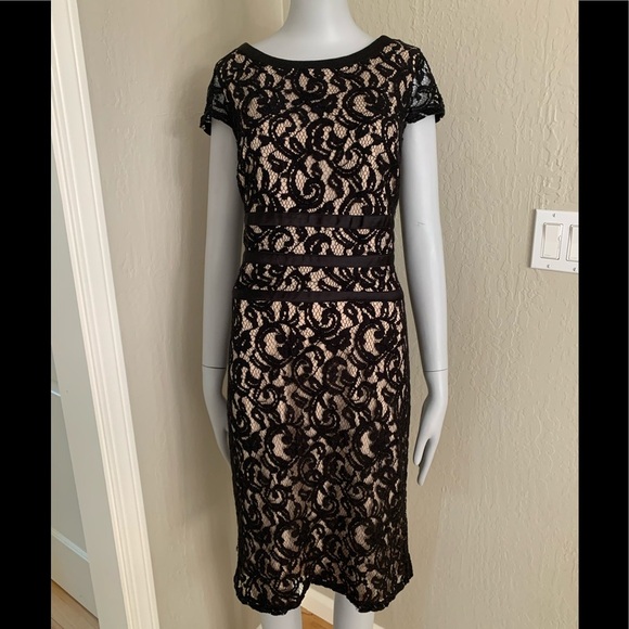 MSK Black Lace Dress Scoop Neck Little Black Dress LBD Party Size 10 - Picture 7 of 15